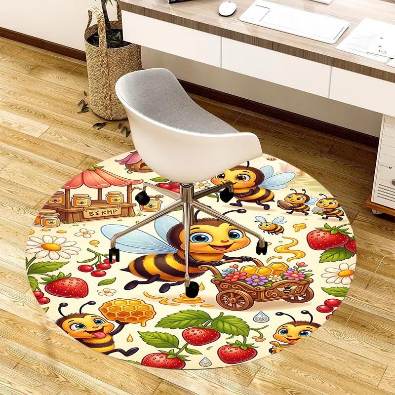 1PC Bee Honey Non-Slip Floor Round carpet, Office, family, bedroom, Large Area Rug Indoor Rugs,  Durable Polyester-L0403