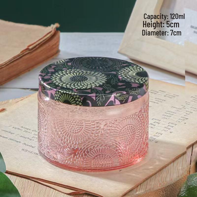 Embossed Glass Jar: DIY Flameless Scented Candle Cup with Colored Pattern