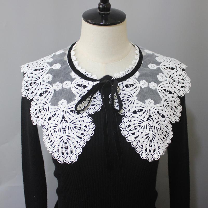 Embroidery Detachable Fake Collar White Women Hollowed Out Floral Shawl Neckline For Dress Sweater