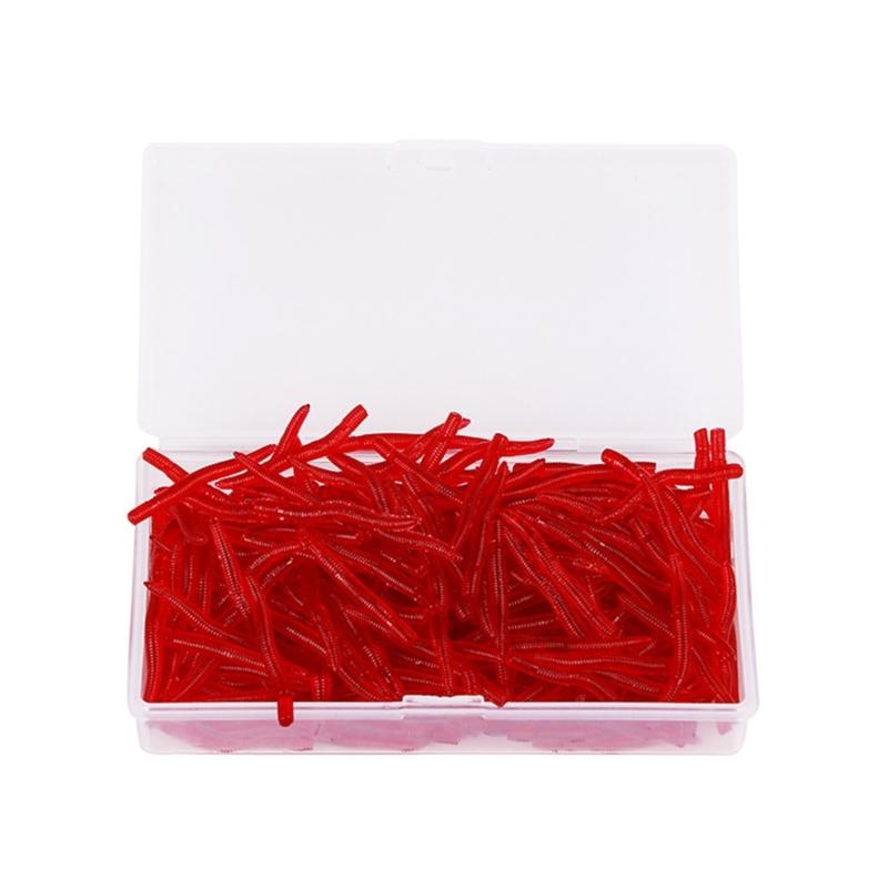 200pcs Red Worm Earthworm Baits Soft Artificial Worm Lure for Trout Rubber Fishing Lure Earthworm Bloodworms Baits