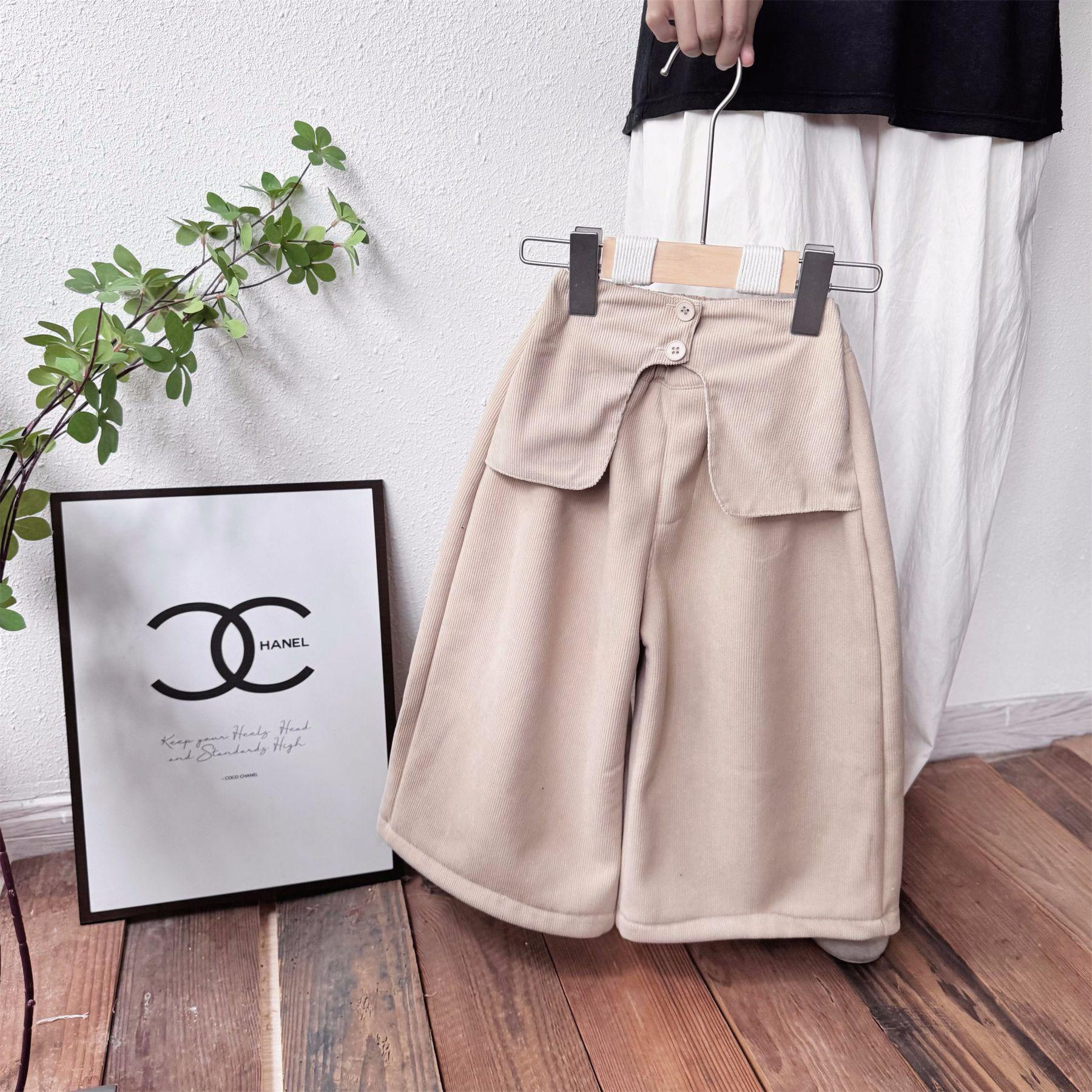 

Зима 2025 Корейский стиль Девичьи вельветовые брюки широкие от бедра на флисовой подкладке 90 cm грязно-белый