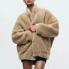 Warm Plush Fleece Bomber Jacket for Women Winter Autumn Stand Collar Coat Long Sleeve with Pockets New Outerwear