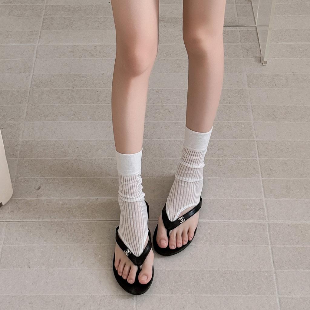 Foot-Stepping Calf Socks, Women'S Breathable Thin Foot-Pinching Flip-Flop Leg Covers, Cold Summer Ballet Style Vertical Pattern Stacking Socks