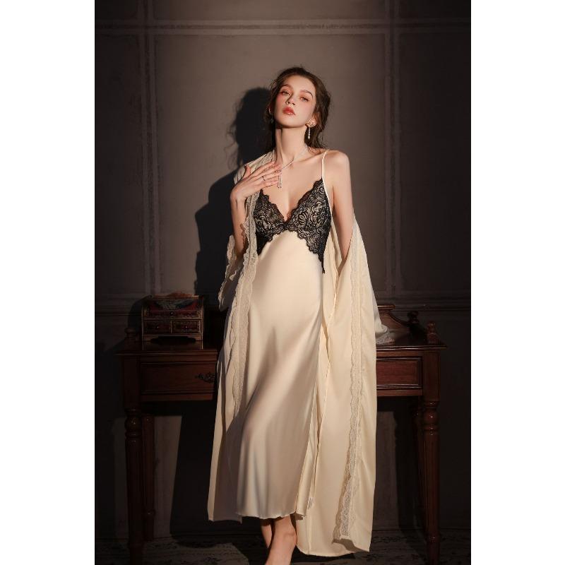 Sexy pajamas, thin with chest pads, long over-the-knee suspenders, nightgowns, robes, backless loungewear