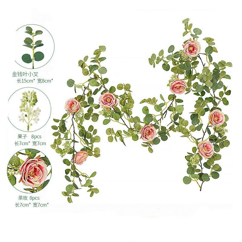 Simulated Money Leaf Rattan Rose Rattan Wedding Home Green Artificial Simulation Plant Wreath Simulation Rattan