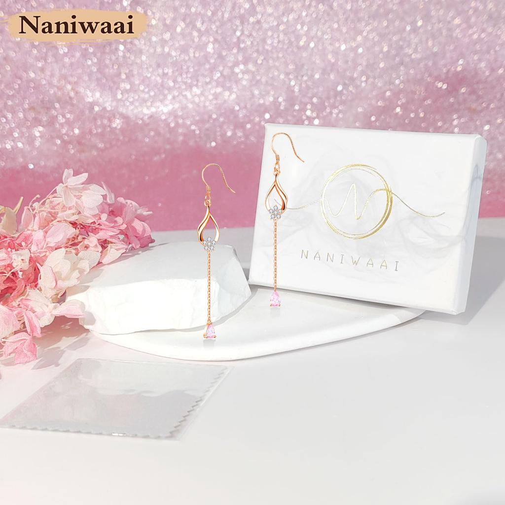 Naniwaai Oblíbené visací kameny s třešňovým květem Hypoalergenní, dlouhé květinové šperky Dámské náušnice, říjen, náušnice, háček, náušnice, stříbrné