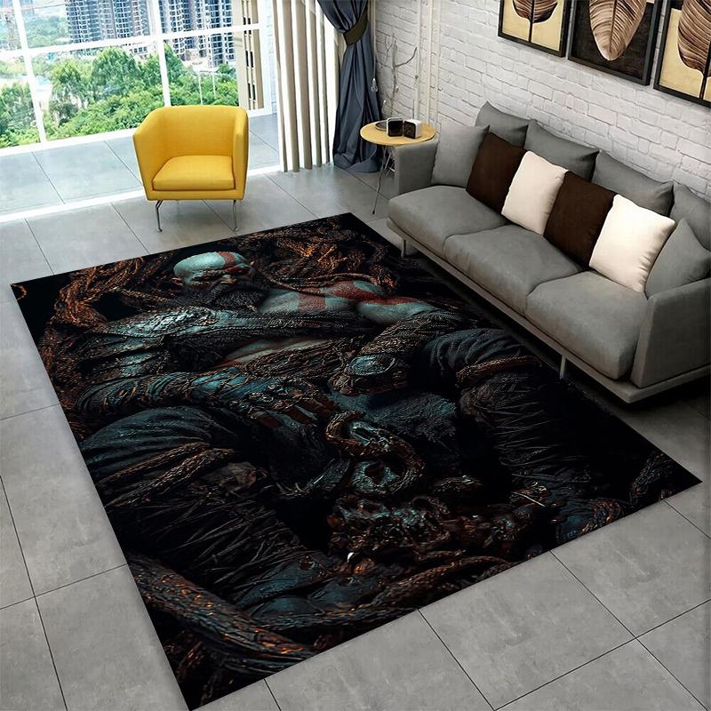 Retro God of War Game Kratos Carpet Rug for Bedroom Living Room Sofa Playroom Doormat Home Decor,Kid Area Rug Non-slip gift