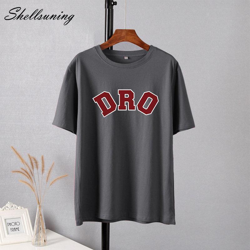 Shellsuning T-shirt da Donna con Stampa Grafica Semplice con Lettere, Estate, Cotone, Maniche Corte, Magliette Casual con Scollo a O, Top Trendy Streetwear