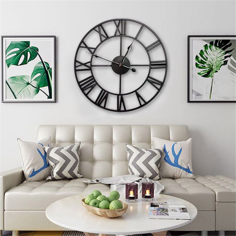 Buy 40cm Large Outdoor Garden Wall Clock Nordic Metal Roman Numeral Wall Clock Retro Iron Round