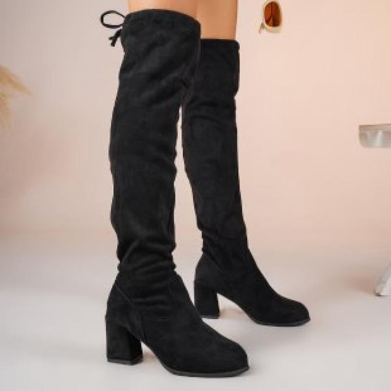 Women's Over-the-Knee Stretch Boots, High Heel Knee-High Boots, Plus Size Slim Fit Fall Winter Shoes