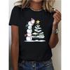 2026 Christmas-themed Snowman Pattern Printed T-shirt Harajuku Loose-fit Round Neck Short-sleeve Oversized T-shirt Women's Top