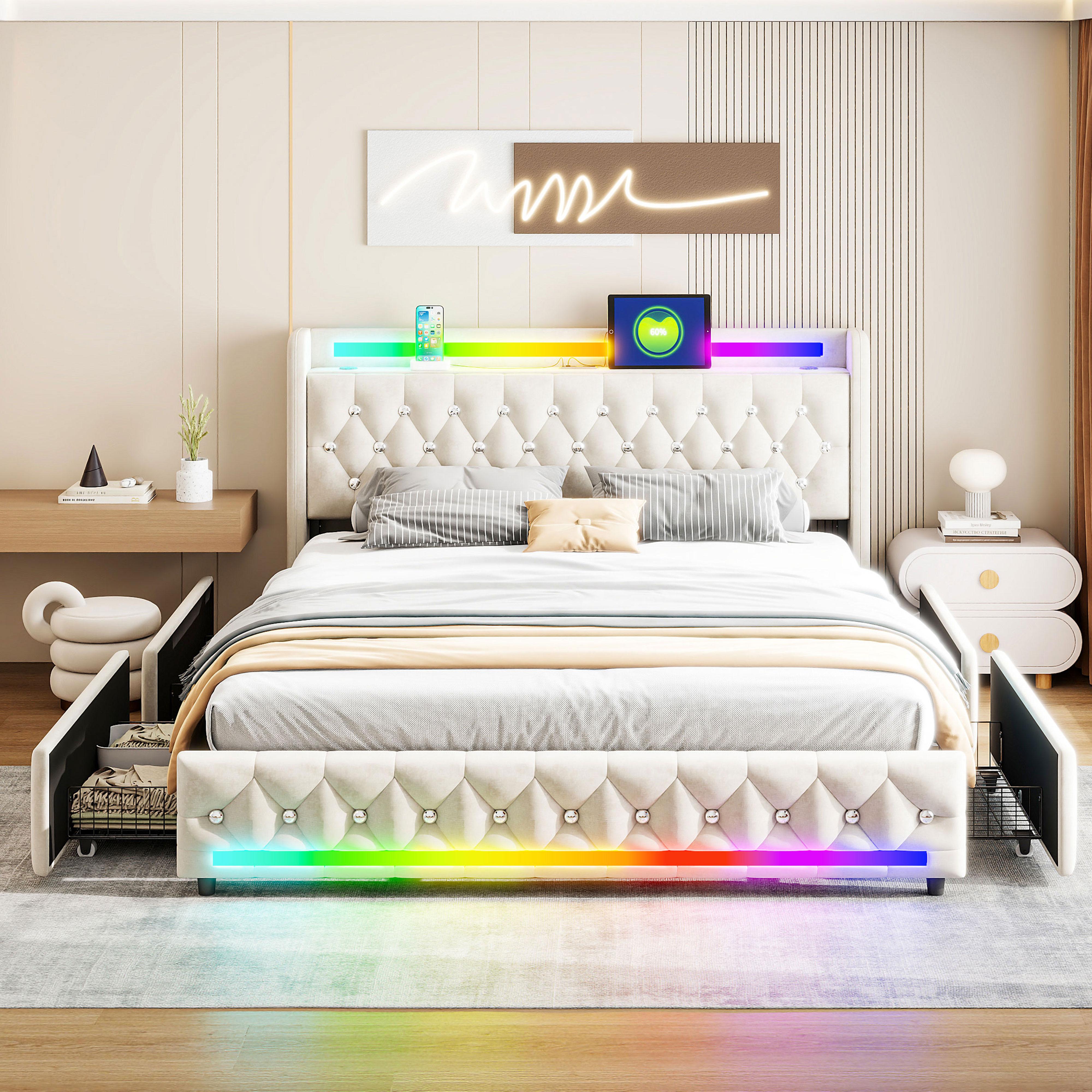 Luxury Velvet Bed Frame with Bluetooth