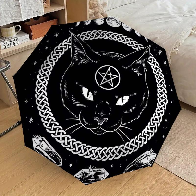 1pc Witchcraft Moon Phase Cat Umbrella with Plastic Handle,Suitable for All Seasons Home Travel Outdoor UmbrellaDD118