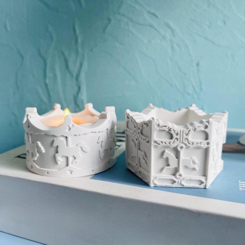 Carousel Storage Jar Silicone Mold Horse Aromatherapy Candle Holder Casting Molds Jewelry Storage Organizer Storage Box Mold