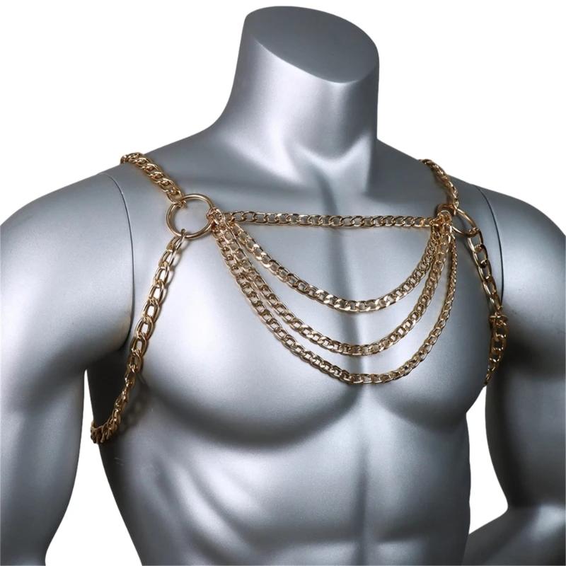 New Mens Metal Body Chest Chain Festival Accessories Party Club Hollow Out Necklace Fashion Luxury Party Jewelry Decoration