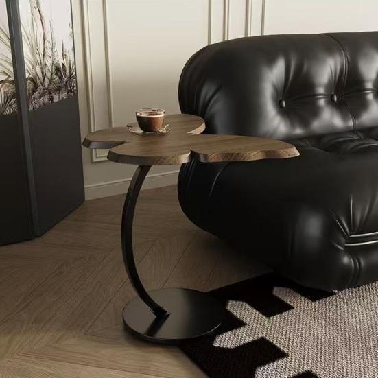 C-Shaped End Table with Wooden Butterfly Tabletop Modern Coffee Table with Metal Frame Home Office Living Room Bedroom Sofa Couch Small Side Table