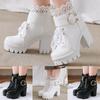 Women Mid Calf Boots And Winter Fashion Pointed Toe Square Heel Lace Up Women Leather Boot