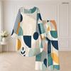 Women Plus Size Navy Blue Printed Round Neck Long Sleeve High Low Top Wide Leg Pants Two Piece Set