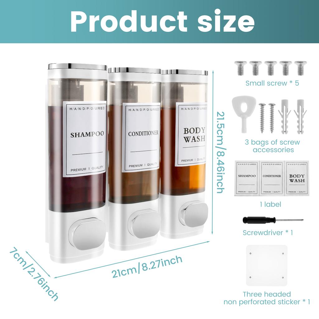 Refillable Bottles No Drill Shampoo and Conditioner Dispenser Transparent Liquid Soap Dispenser for Bathroom Hotel Accessories