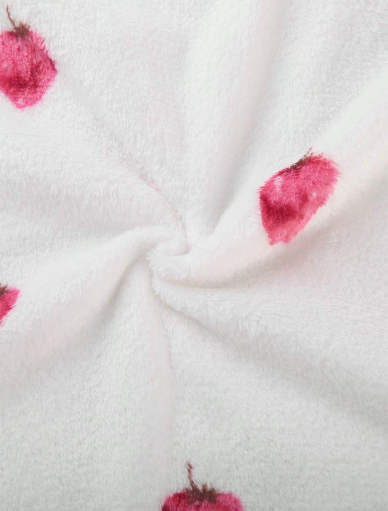 Allegra K Women's Fluffy Flannel Pajamas, Winter Loungewear, Long Sleeve Top and Bottom Set, Strawberry Print, White, Size 2XL