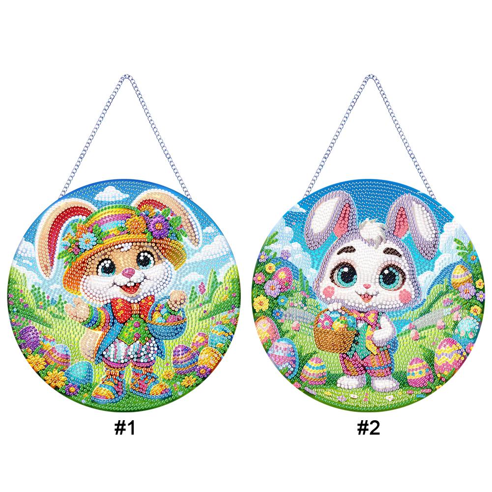 Easter Rabbit Theme 2D Flat DIY Hanging Diamond Art Kits Diamond Painting Set Diamond Art Pendant Home Wall Decoration Crafts