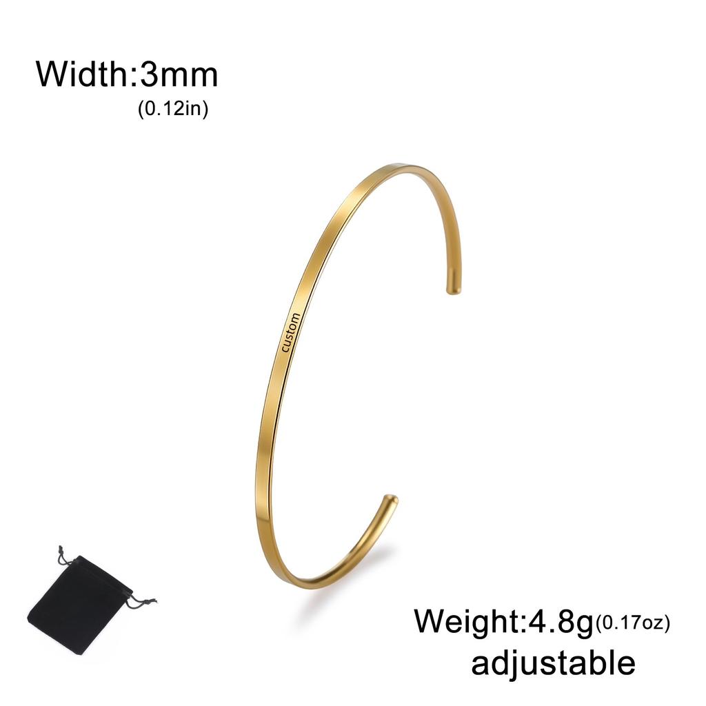 Customized Name Date Quote Bracelet Stainless Steel Personalized Carving Name Minimalist Open Bracelet Fashion Party Gift