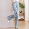 Past Women's New Chinese Style Embroidered Loose Wide-Leg Denim Pants