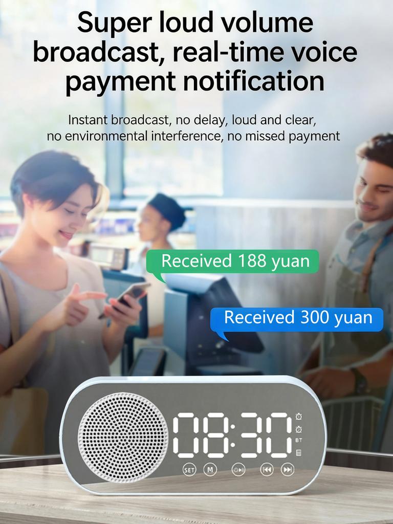 Bluetooth speaker, mirror-faced clock alarm clock smart speaker, bass-heavy FM card insertable small speaker