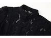 Women's French Chic Lace Crochet Button-Up Stand Collar Slim Fit Shirt Blouse