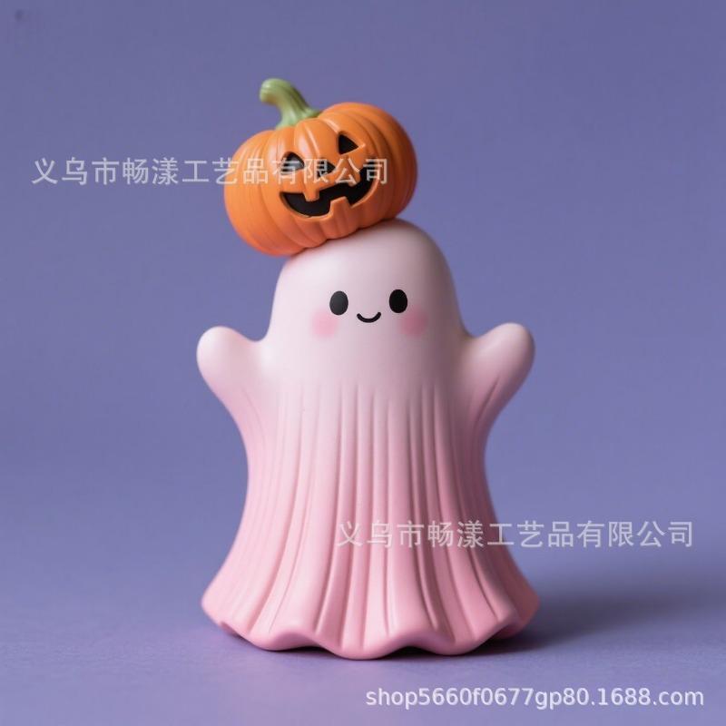New Halloween Pink Pumpkin Ghost Resin Craft Ornament Cute Three-dimensional Decoration Cute Eye-catching
