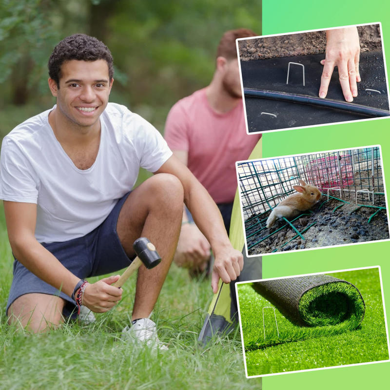 100 Pezzi Picchetti a U con Rondelle Ammortizzanti Picchetti da Giardino per Fissare Teli per Pacciamatura Rete Paesaggistica Accessori per Giardino e Prato