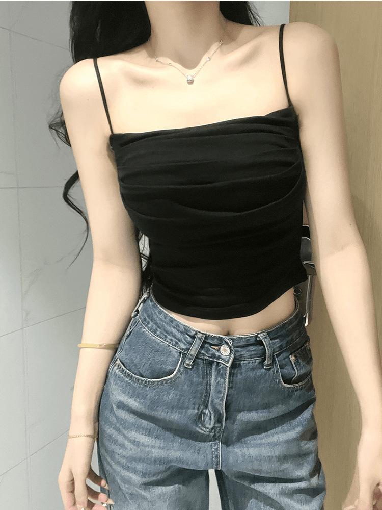 Women Crop Tank Top Sexy Square Neck Double Lined Ruched Corset Cute Cropped Sleeveless Cami Summer Outfit Going Out Top