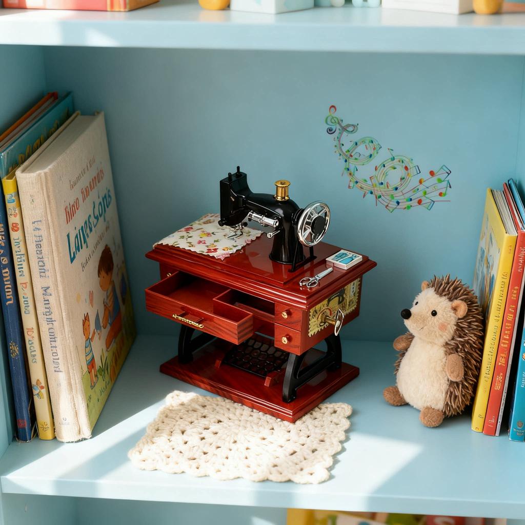 Vintage Sewing Machine Music Box Wooden Music Box Home Decor Gift Living Room, Bedroom, Dining Table Decor