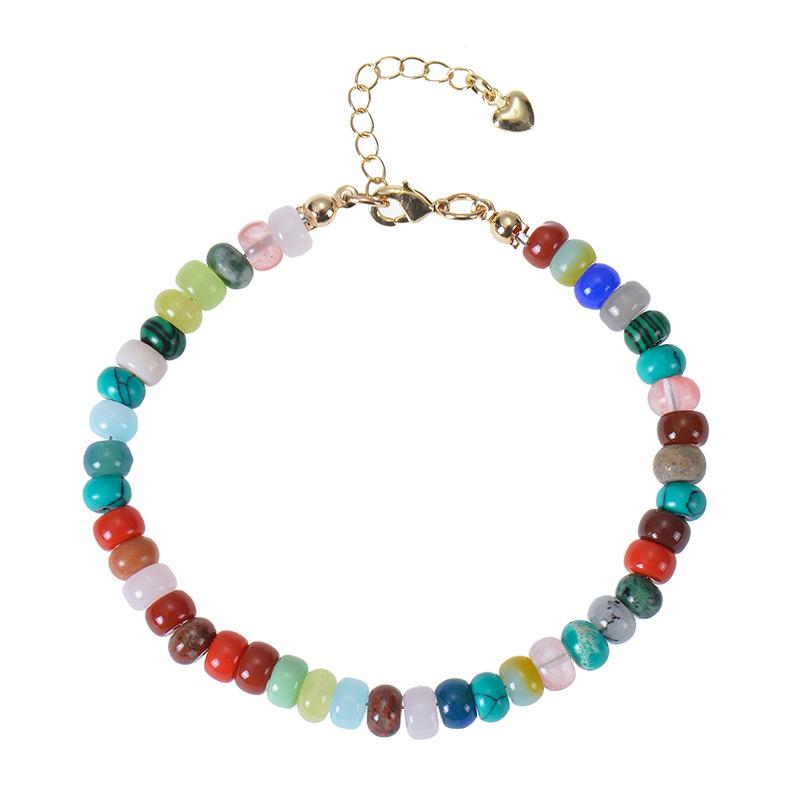 Bohemian women s necklace, natural stone crystal bead necklace, beach style colorful abacus bead necklace, collarbone chain, necklace bracelet set