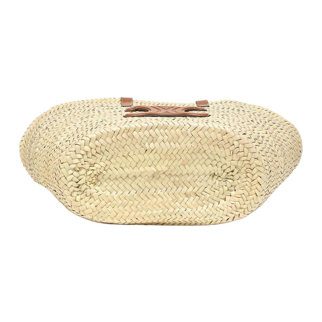 Celine Triomphe Classic Woven Natural Tree Fiber Calfskin Beach Tote Shopping Bag Shoulder Handbag Medium Women Tote 192622EFA-04LU