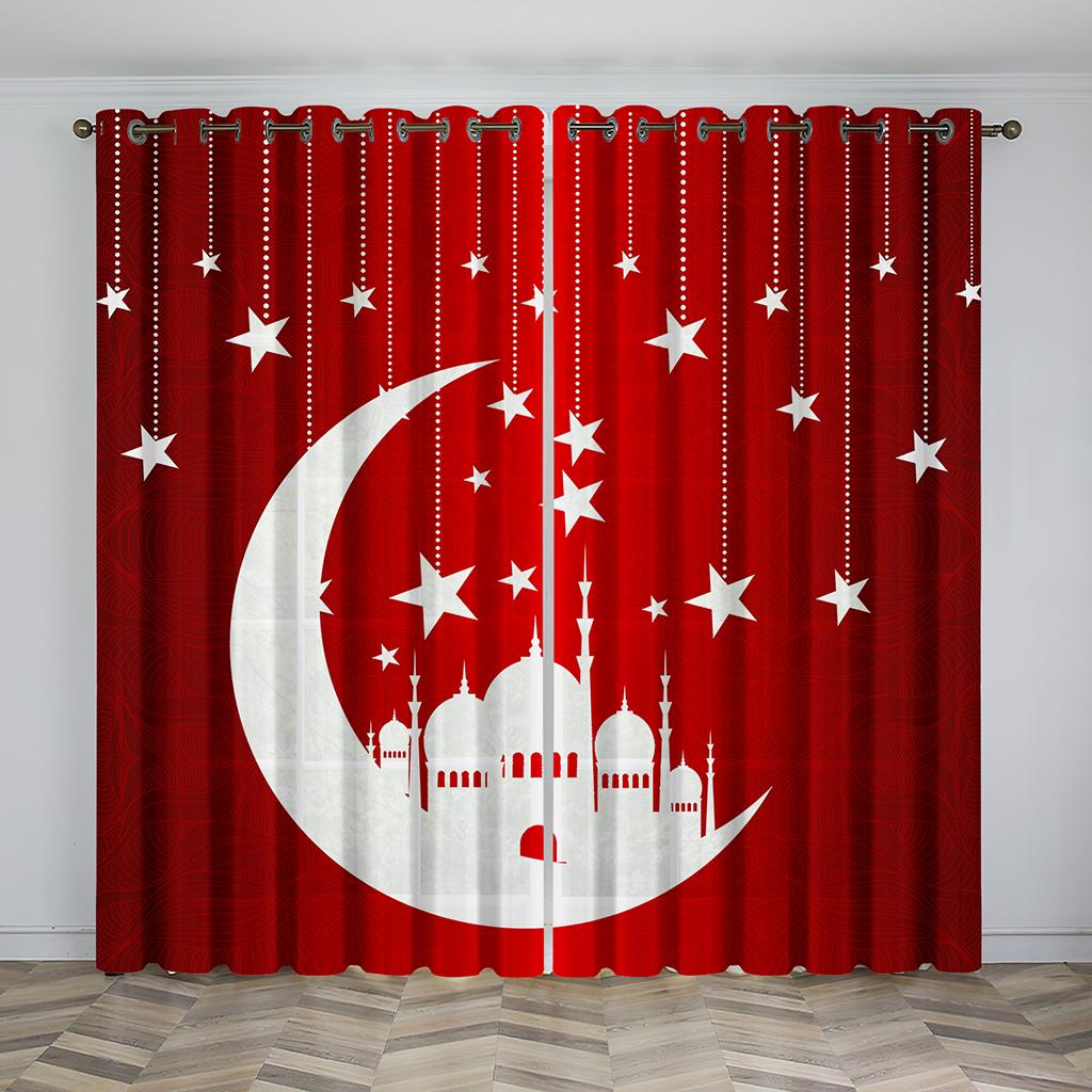 Eid Mubarak Ramadan Lslamic Muslim Supplies Kareem 2 Pieces Free Shipping White Window Curtain for Living Room Bedroom Decortion