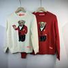 High Quality Cotton Knit Sweater Embroidered Bear Round Neck Loose Fit Long Sleeve Fall Winter Casual