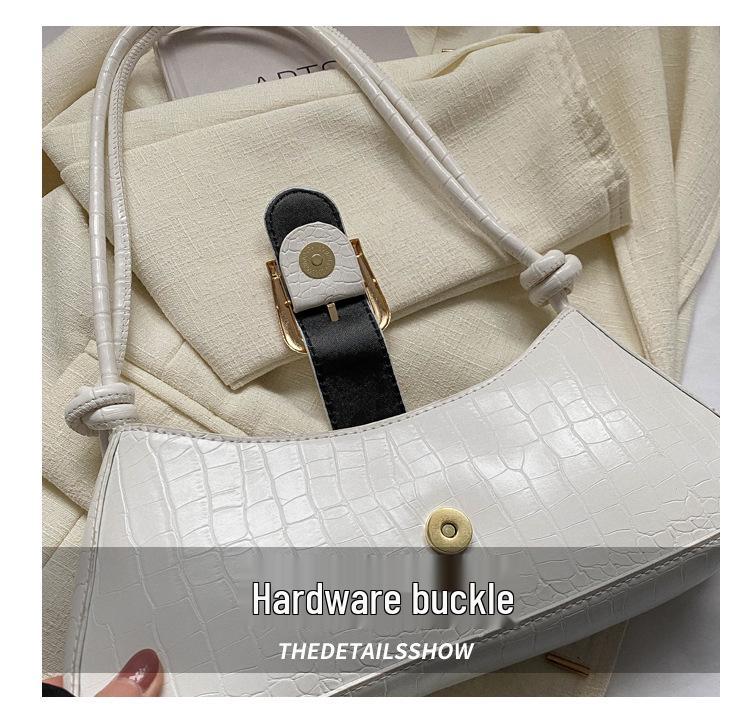 2023 Trendy White French Texture Underarm Handbag for Women - Solid Color Baguette Style