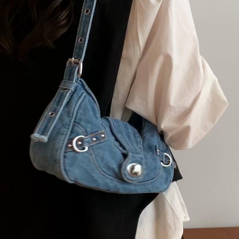 Bolsa de Mão Jeans Vintage Feminina de Ombro Único