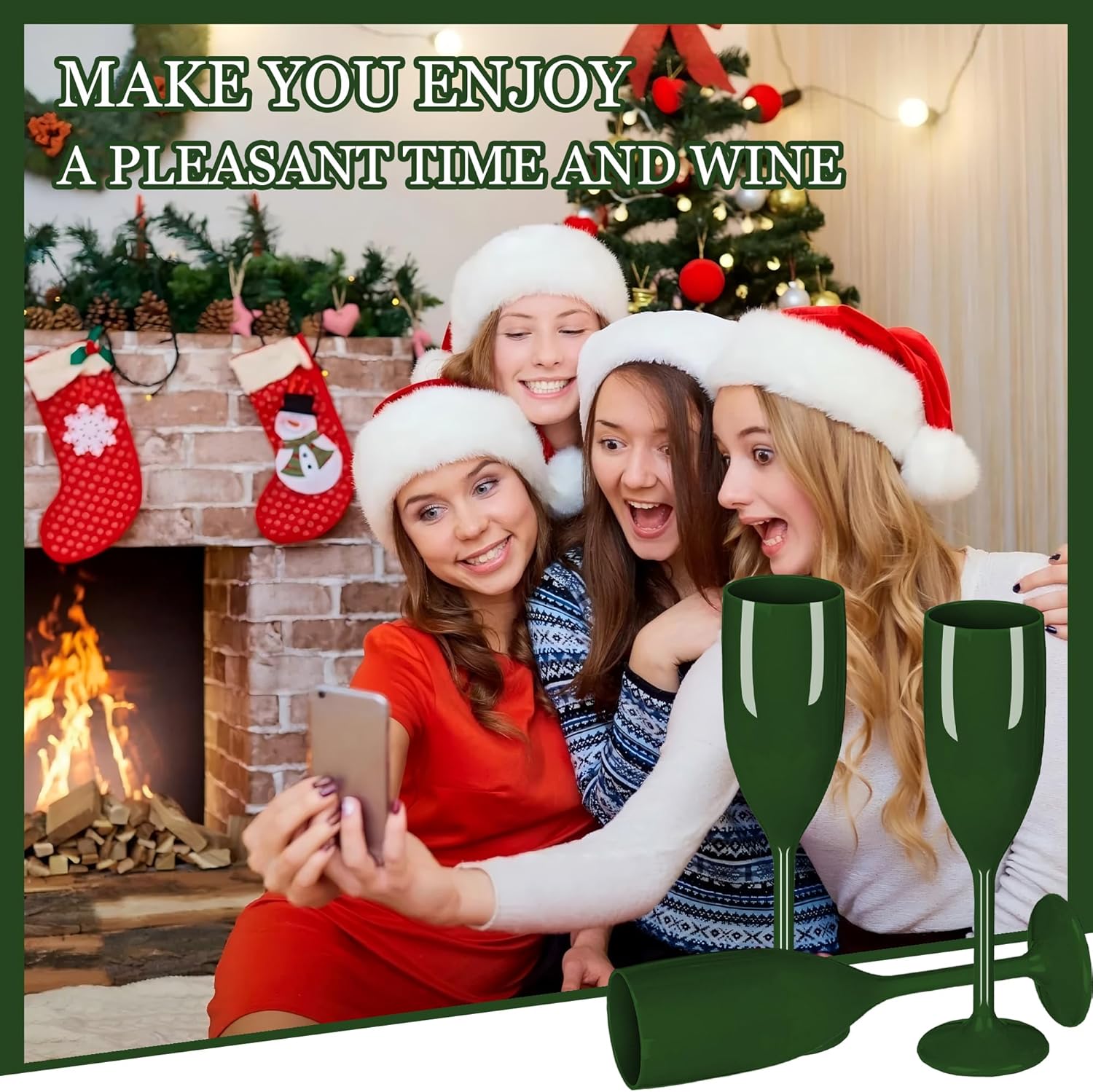 Темно-зеленые акриловые бокалы для шампанского, набор из 24 штук, небьющиеся многоразовые бокалы для свадьбы, рождественской вечеринки United States