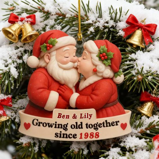 Yousheng Xmas Tree Hanging Pendant Growing Old Together Since 2025 Personalized Acrylic Christmas Ornament Santa Couple Decoration