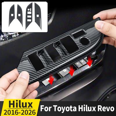 HWKE6 For 2016-2026 Hilux Pickup Truck Car Window Switch Panel Cover Trim Carbon Fiber Pattern Interior Decoration Accessories