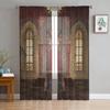 Moroccan Medieval Vintage Door Chiffon Sheer Curtains for Living Room Bedroom Home Decoration Window Voiles Tulle Drapes Curtain