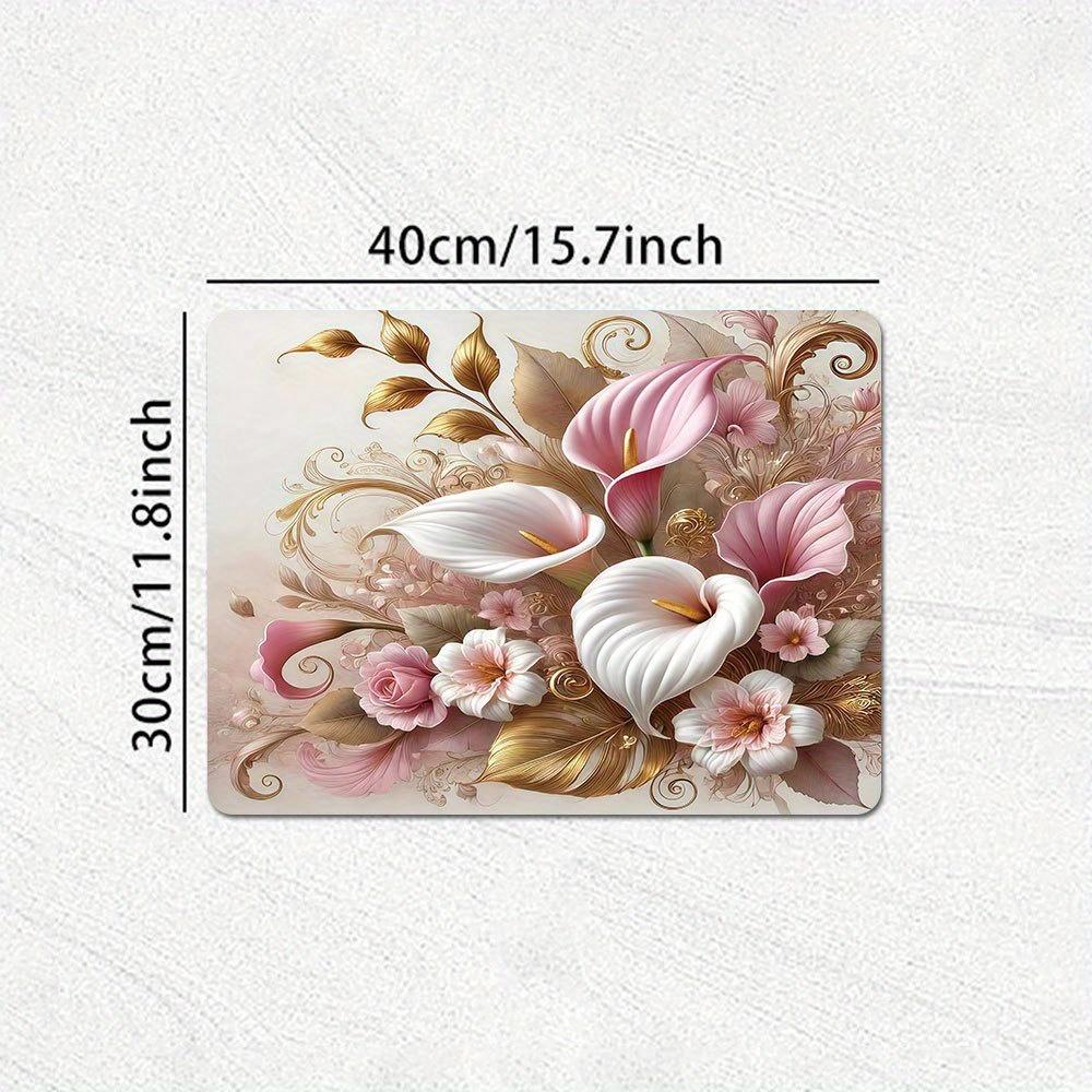 1Pcs Rubber Drying Mat With Pink Floral For Coffee Shop Restaurant Kitchen Carpet Tableware Durable Diatom Mud Table Mat Pet Mat