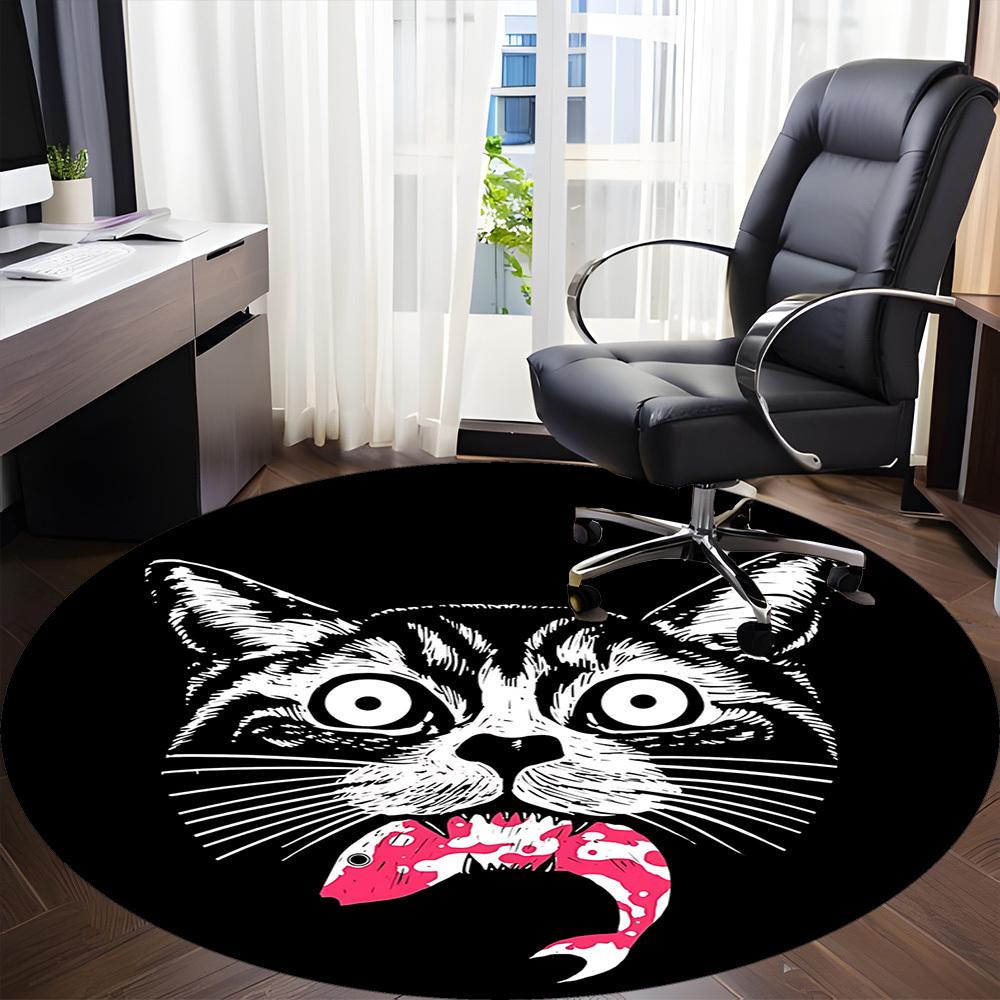 1pc Cat Fish Office Round Area Rug, Under Office Chairs Bedroom Living Room Home Decor, Room Deco, Available In Various Sizes