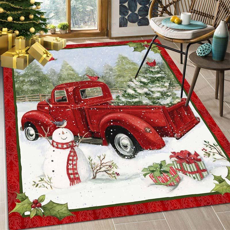 Christmas Red Truck Snowman Carpet for Living Room Decor Sofa Table Large Area Rugs Playroom Children's Play Anti-slip Floor Mat