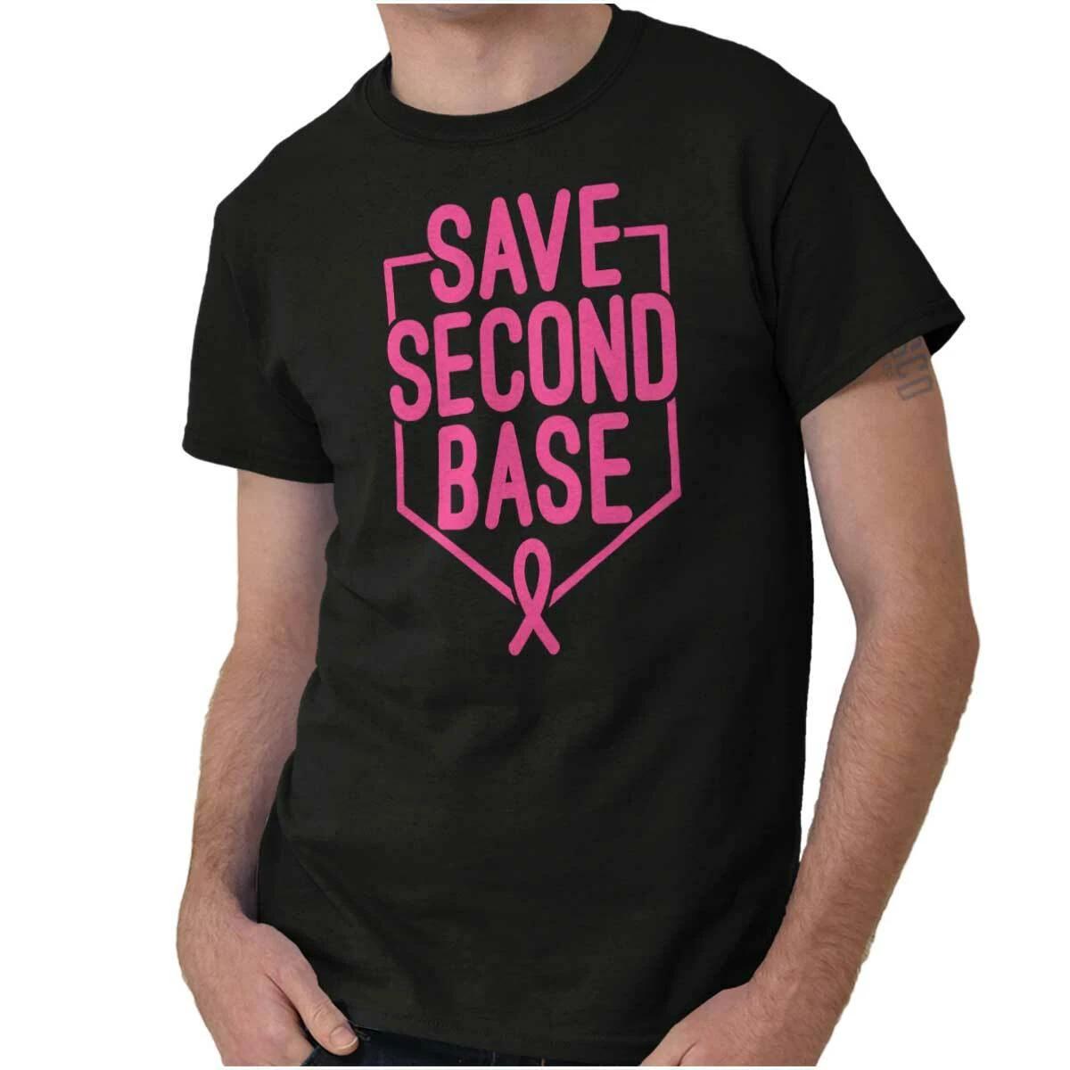 Save Second Base Breast Cancer Awareness BCA Adult Short Sleeve Crewneck Tee S