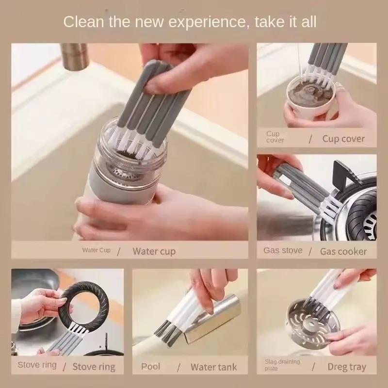 Multifunctional Flexible Gap Cleaning Brush Multi-Function Cup Brush Soft Brush Keyboard Cleaner Household Car Cleaning Tool White&Grey