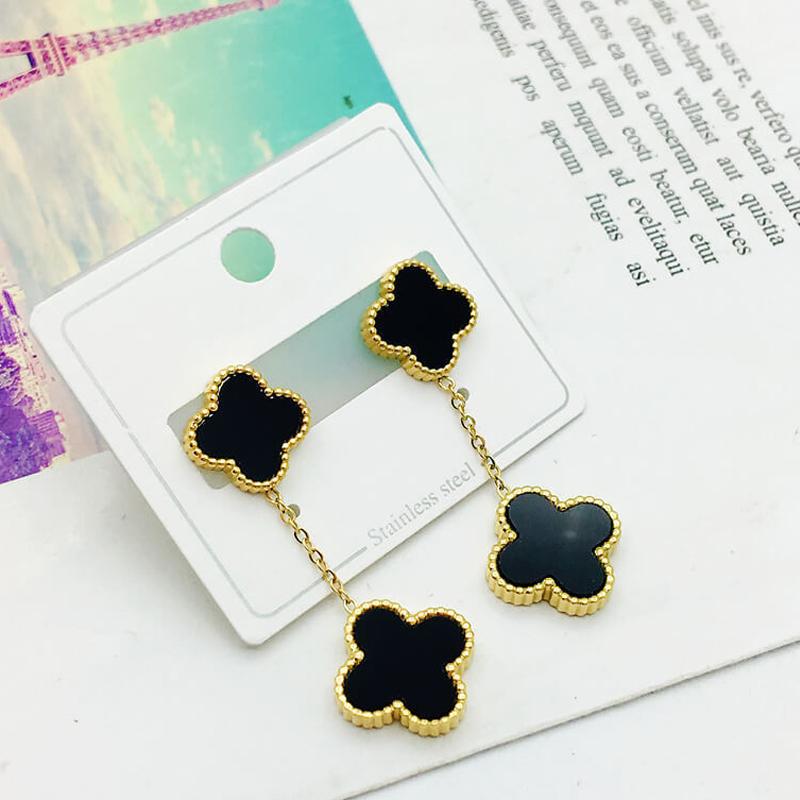 

Темпераментные классические серьги с четырьмя лепестками клевера, индивидуальные серьги из нержавеющей стали, серьги из титановой стали, женские серьги чёрный