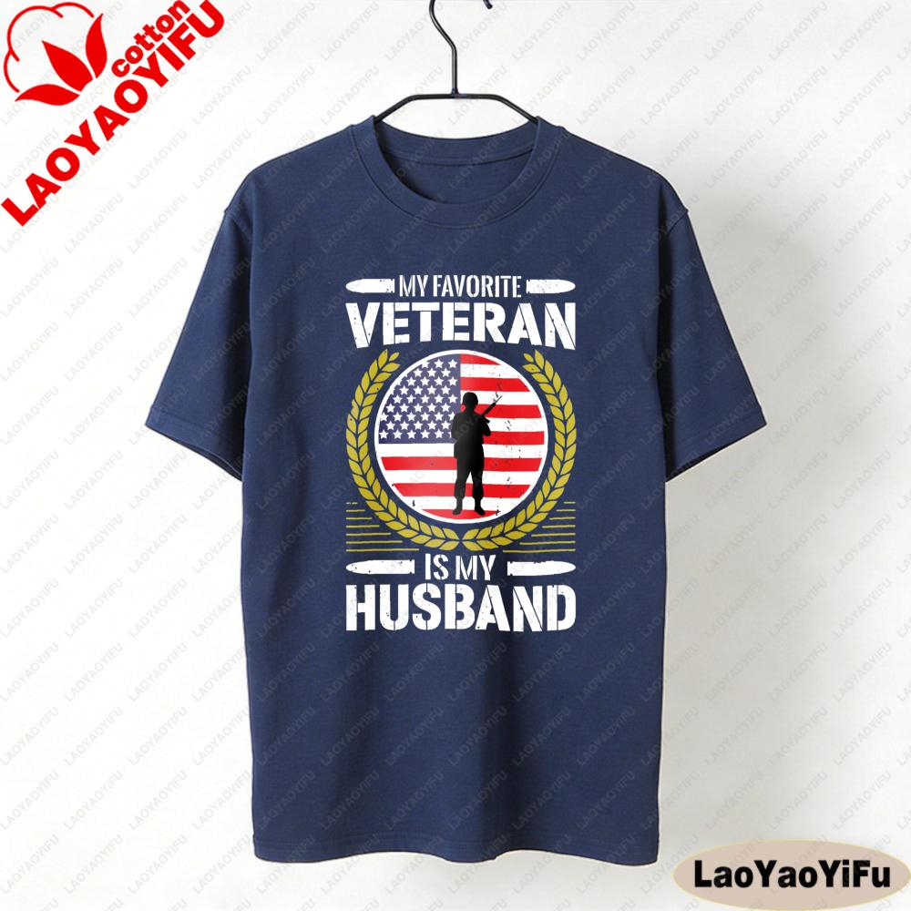 My Favorite Veteran Is My Husband Women T Shirt Military Family Tops Fashion Tees Streetwear Oneck Graphic Tshirt